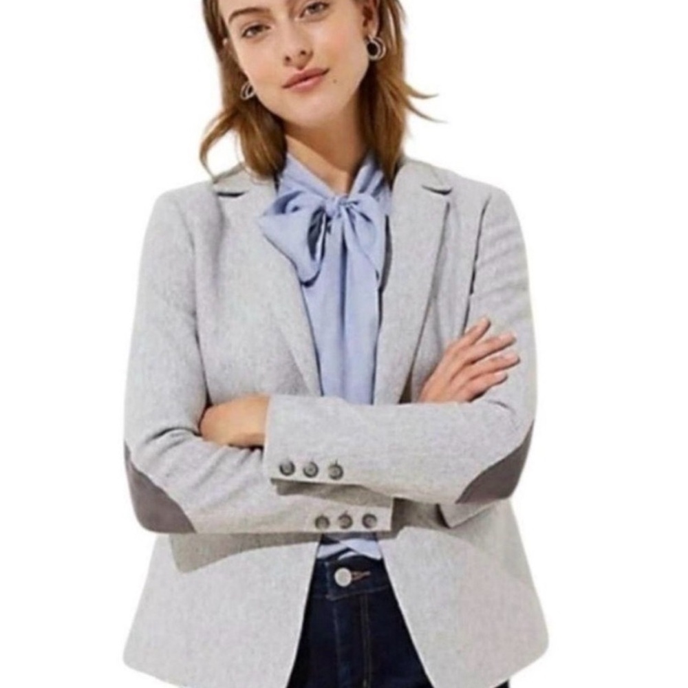 LOFT Light Gray Blazer with Dark Gray Elbow Patches